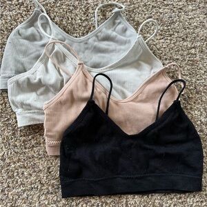 Set of Four Ribbed Bralettes in Black, White, Tan, and Cream